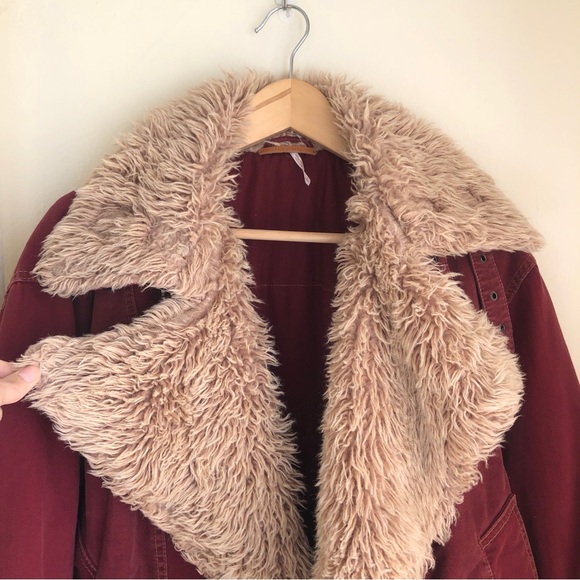 ❌Free People Owen Sherpa Lined Jacket Red Size Small - Picture 3 of 9